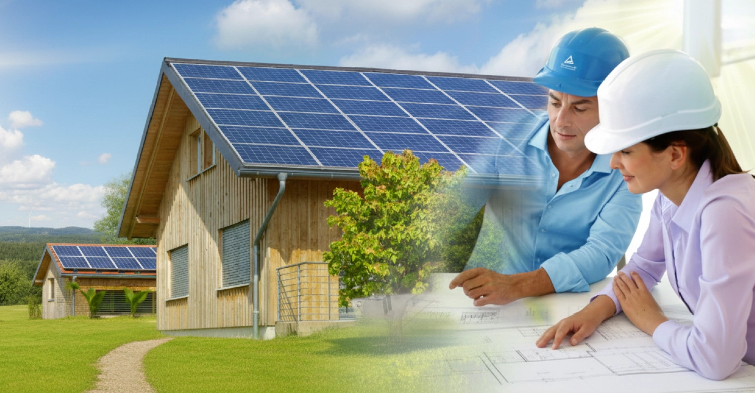 Slooyer GmbH – Gebäudeenergieberater – Das Bild zeigt eine konzeptionelle Szene der Implementierung von Solarenergietechnologie für Wohnzwecke.